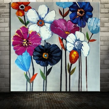 Blomst malerier, håndmalede Palet Kniv Blomster oliemaleri På Lærred Moderne Abstrakt Kunst på væggene For Living Room Home Decor
