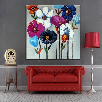 Blomst malerier, håndmalede Palet Kniv Blomster oliemaleri På Lærred Moderne Abstrakt Kunst på væggene For Living Room Home Decor