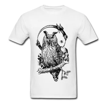 Ugle & Skull T-shirt Mænd Ugle Print T-Shirt med Vintage Kranier Tees Herre Hvid Tshirt Sommer Cool Tøj Bomuld Toppe Unikt Design
