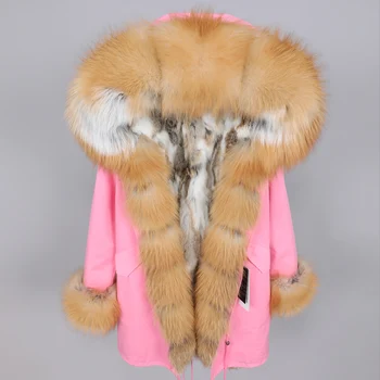 Maomaokong nye mode tøj til kvinder Ræv pels krave Parker Aftagelig kanin pels foring på Mellemlang og lang sektion vinter Frakke