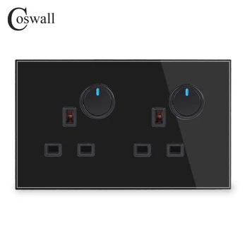 Coswall Fuld Glas Panel 2 Gang UK Standard Stikkontakt 2-Banden 2-Vejs On / Off Passerer Gennem Lys-Kontakten Tændes LED-Indikator