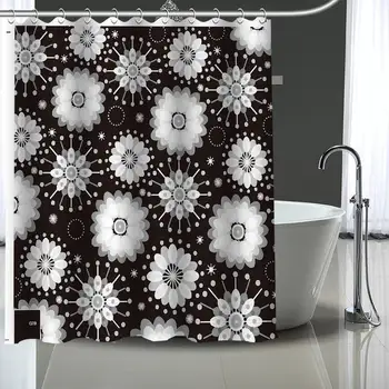 Nye Brugerdefinerede Sort og hvid mønster Gardiner Polyester, Vandtæt Badeværelse badeforhæng Med Plastik Kroge Mere Størrelse