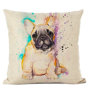 Hånd-malet Dog Dekorative Puder Cute Bulldog pudebetræk Linned Pude Tilfældet for Cojines Decorativos Para Sofa