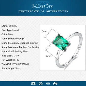 Jellystory Nye Design 925 Sterling Sølv Ring Smykker Zircon indlagt finger ringe smaragd grøn Farve Ædelsten for Dame størrelse 6-9