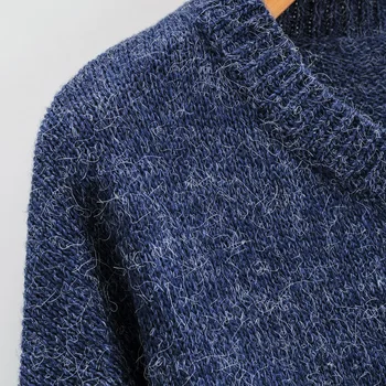 Kvinder Casual Sweater 2021 Efterår og Vinter Fashion Navy Strikkede Løs Stribet langærmet Kvinders Overdimensionerede Pullover Smarte Top