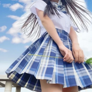 Japansk Jk Uniform Nederdel Kvinder Mode Sød Kawaii Grundlæggende Sommeren Jk Gitter Nederdel 2020 Ny Sød Blød Pige Student Plisseret Nederdel
