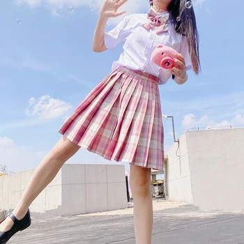 Japansk Jk Uniform Nederdel Kvinder Mode Sød Kawaii Grundlæggende Sommeren Jk Gitter Nederdel 2020 Ny Sød Blød Pige Student Plisseret Nederdel