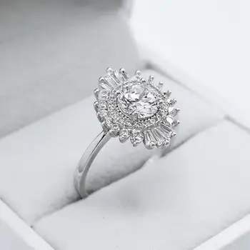 COLORFISH Solid Guld 14K Runde Cut 0.8 ct Halo Engagement Ring For Kvinder Vintage Smykker Bane Zircon Cluster Cocktail Ring