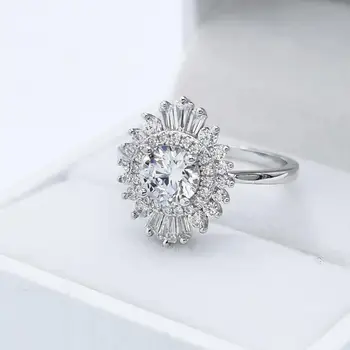 COLORFISH Solid Guld 14K Runde Cut 0.8 ct Halo Engagement Ring For Kvinder Vintage Smykker Bane Zircon Cluster Cocktail Ring