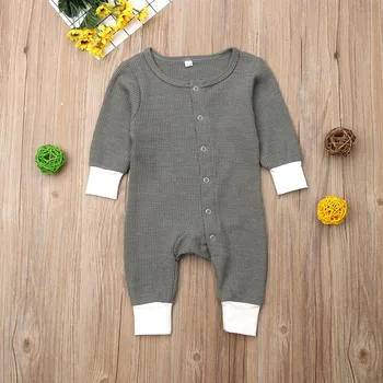 Nyfødte Baby Piger Drenge Bomuld Sparkedragt med Lange Ærmer Buksedragt Tøj Outfits 0-18M
