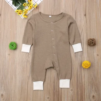 Nyfødte Baby Piger Drenge Bomuld Sparkedragt med Lange Ærmer Buksedragt Tøj Outfits 0-18M