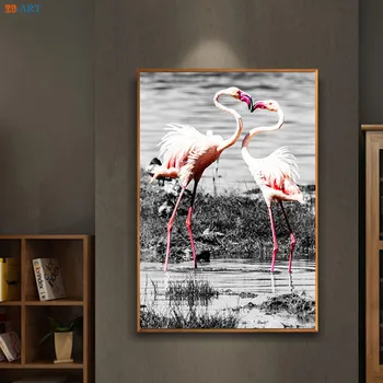 Sort og Hvid Væg Kunst, Natur Plakat Flamingo Print Plakat Landskab Lærred Maleri på Væggen Billeder Nordiske Dekoration Hjem