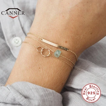CANNER Ægte 925 Sterling Sølv Dobbelt-Cirkel-Ringe Kæde Link Armbånd Til Kvinder, Kvindelige Fine Smykker pulseras gratis fragt