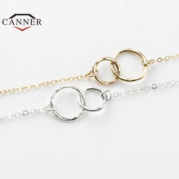 CANNER Ægte 925 Sterling Sølv Dobbelt-Cirkel-Ringe Kæde Link Armbånd Til Kvinder, Kvindelige Fine Smykker pulseras gratis fragt