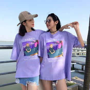 Kortærmet T-shirt til Sommeren Dame Tøj New Style Løs-Fit koreansk-style Mode Rund Halsudskæring T-shirt til Kvinder
