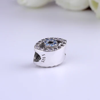 Ægte 925 Sterling Sølv Perle Blå Krystalklare Onde Øje Charme Passer Oprindelige Armbånd Til Kvinder DIY Charme Smykker
