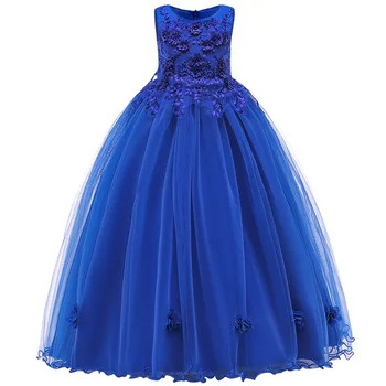 2020 ny børns lang kjole flower beaded prinsesse kjole pige catwalk show brudekjole fluffy kjole