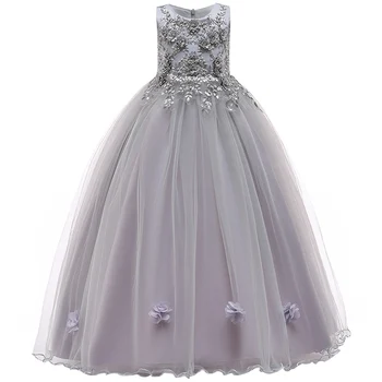 2020 ny børns lang kjole flower beaded prinsesse kjole pige catwalk show brudekjole fluffy kjole