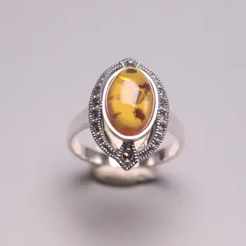 Ægte/Original Sølv 925 Sterling Sølv Ring til Bryllupper Eternity Ring for Kvinder Stor Gave til Damer Naturlig Rav Ring
