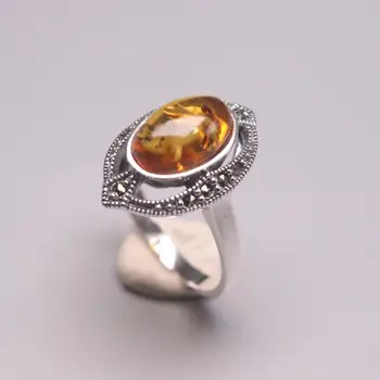 Ægte/Original Sølv 925 Sterling Sølv Ring til Bryllupper Eternity Ring for Kvinder Stor Gave til Damer Naturlig Rav Ring