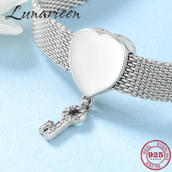 For ægte kærlighed 925 Sterling Sølv Hjerte formede nøgle og lås CZ Klip, perler Passer Oprindelige refleksion Charme Armbånd smykker