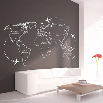World Map Fly Omkring Wall Stickers til stuen Hjem Baggrund Art Dekoration vinyltapet Kunst Plakat L685