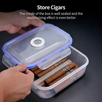 CIGARLOONG Cigar Humidor Jar Plastik Gennemsigtig Store Rumme 15-20 Cigar Humidor Kasse med Luftfugter Hygrometer