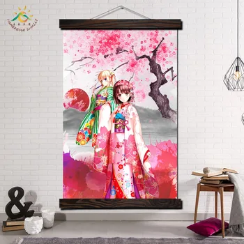To Pink Japansk Kimono Pige Moderne Væg Kunst Print Pop Art Plakater og Print Rulle Lærred Maleri Billeder til stuen