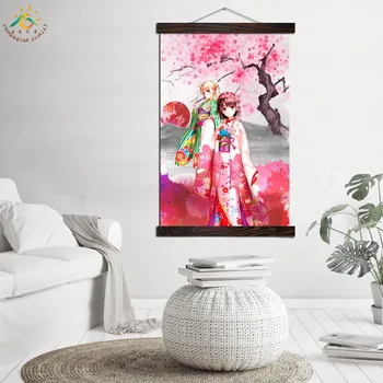 To Pink Japansk Kimono Pige Moderne Væg Kunst Print Pop Art Plakater og Print Rulle Lærred Maleri Billeder til stuen
