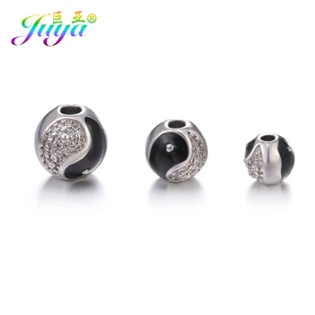 Juya 4stk/Masse Engros-DIY 8 10 12 mm Taichi Yin Yang Emalje Metal Kugle Charm Perler Til Perlesyning Religiøse Rosenkrans smykkefremstilling