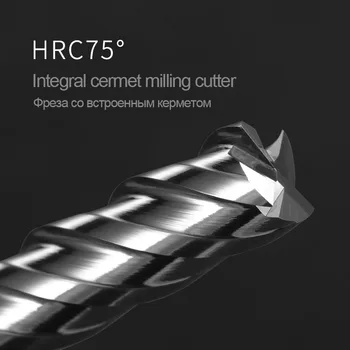 HRC 75 Solid Cermet Fræser 4 Fløjte fire-kant Urøget Høj hårdhed CNC fladbundede Super Hårdt endefræsere Metal Cutter