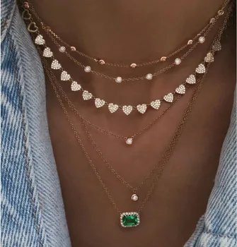 Hjerte Choker halskæde Til kvinder erklæring krave kæde Multi cz hjerte vedhæng i europa smukke fantastiske smykker for kæreste