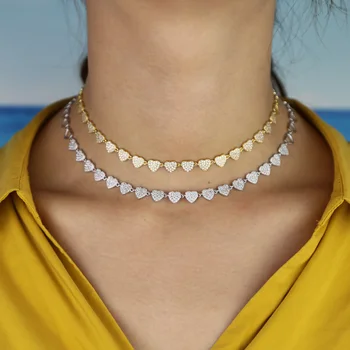 Hjerte Choker halskæde Til kvinder erklæring krave kæde Multi cz hjerte vedhæng i europa smukke fantastiske smykker for kæreste
