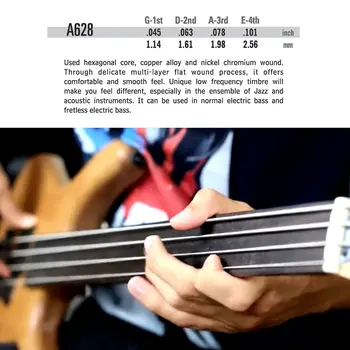 Alice Fretless Bass String Komplet Sæt 4 stykker Elektrisk Bas Guitar Dele, Tilbehør Koncert Strenge A628