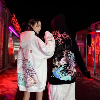 GONTHWID Kinesisk Stil Cherry Blossoms Tower Print Hættetrøjer Streetwear Sweatshirts Mænd Hip Hop Casual Hætte Sweat Shirts Toppe