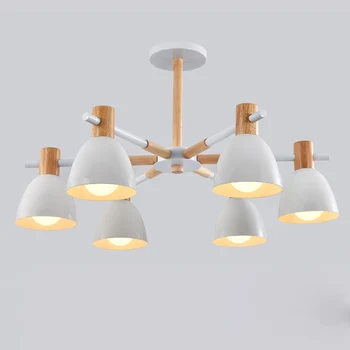 Nordisk LED Lysekrone Med Jern Lampeskærm Til Stue Moderne Træ-Glansmetalpræparater Foyer Lysekrone