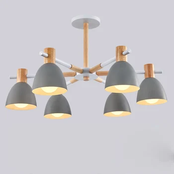 Nordisk LED Lysekrone Med Jern Lampeskærm Til Stue Moderne Træ-Glansmetalpræparater Foyer Lysekrone