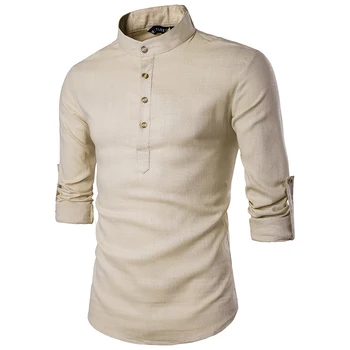 2020 foråret Mænd kausale Shirt Nye Ankomster Mandarin Collar Åndbar Comfy Traditionel Kinesisk Stil Popover Henley EU-størrelse