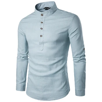 2020 foråret Mænd kausale Shirt Nye Ankomster Mandarin Collar Åndbar Comfy Traditionel Kinesisk Stil Popover Henley EU-størrelse