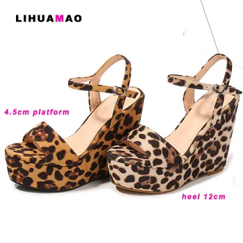 LIHUAMAO leopard platform kiler sandaler til kvinder med høj hæl ankel rem åben tå beach sandaler pumper party dacning