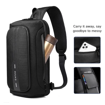 OZUKO Brystet Taske Mænd Anti-tyveri Mandlige Sling Bags Vandtæt Crossbody Messenger Taske USB-Opladning, Udendørs Brystet Pack Vand cup taske