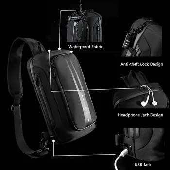 OZUKO Brystet Taske Mænd Anti-tyveri Mandlige Sling Bags Vandtæt Crossbody Messenger Taske USB-Opladning, Udendørs Brystet Pack Vand cup taske