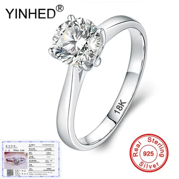 YINHED Sterling 925 Sølv Ringe til Kvinder White Gold Fyldt med Certifikat 18K Stemplet 2.0 ct-Lab Diamant Ring ZR695