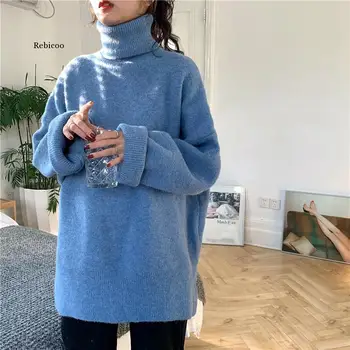 Turtleneck Sweater Kvinder 2Xl Elegante Vinteren Fortykkelse koreanske Trendy Teens Sweater Strikket Solid Smarte Side-Spalte Damer Pullover