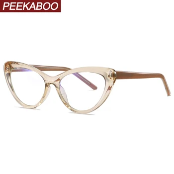 Peekaboo klart cat eye kvindelige briller tr90 dame tilbehør blå lys blokering briller for kvinder sort brun dekoration
