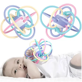 1stk Baby Gribe Bolde Toy Farverige Cirkel Hånd Bell Legetøj Baby Rangler Bolden Hul Kugle, Nyfødte Spædbarn Bløde Begyndervanskeligheder Legetøj