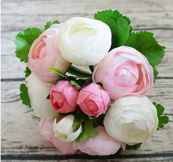 24 cm, Rosa Silke-Pæon Kunstige Blomster Buket Hoved og Bud Falske Blomster til Hjemmet Bryllup Dekoration indendørs