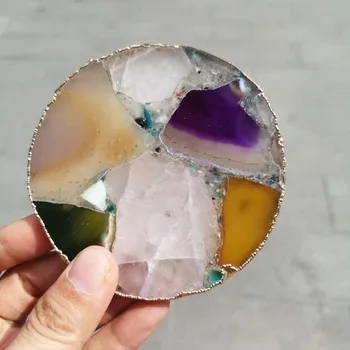 80-90mm Naturlige Splejset sten skiver Guld Kant mineral krystal sten skive Coaster