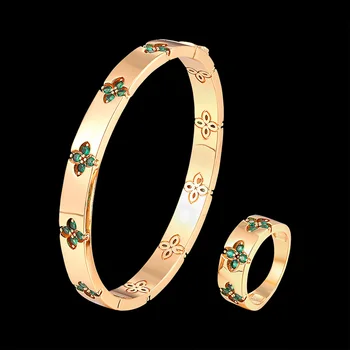Fateama Simpelt Mærke Armbånd og Ring dame Smykker Sæt lavet forskellige farver af zircon blomst klassiske Tilbehør gave