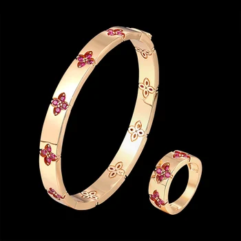 Fateama Simpelt Mærke Armbånd og Ring dame Smykker Sæt lavet forskellige farver af zircon blomst klassiske Tilbehør gave